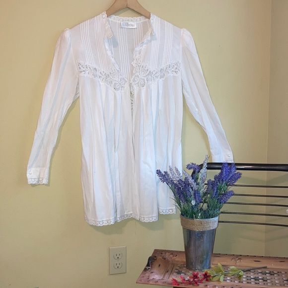 Vintage Bed Jacket Battenberg Cover Kimono Pajamas Coastal - Picture 6 of 13